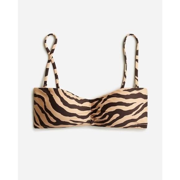 J. Crew Womens Bandeau Bikini Swim Top Separate in Zebra Stripe Beige Brown NEW - Picture 1 of 13